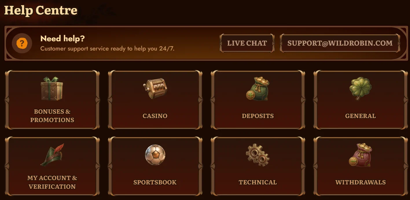 Wildrobin customer support and player assistance