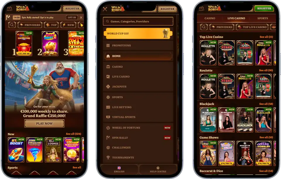 Wildrobin mobile casino experience on phones and tablets